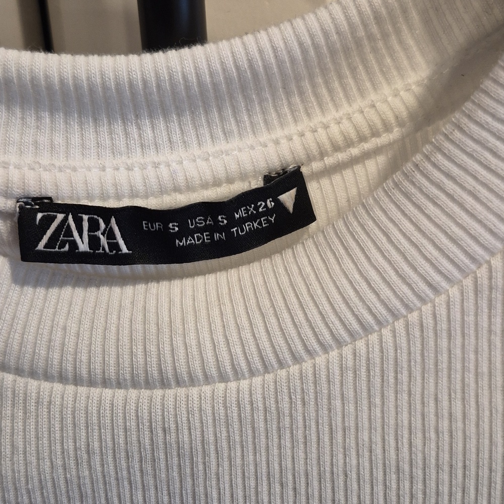 💙Zara White Ribbed Long-Sleeve Drawstring Top - Picture 2 of 3